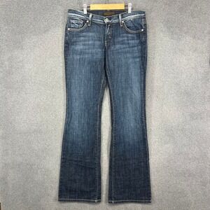 James Cured by Seun Womens Dark Aged Denim Flare Leg Embroidered Jeans Size 28